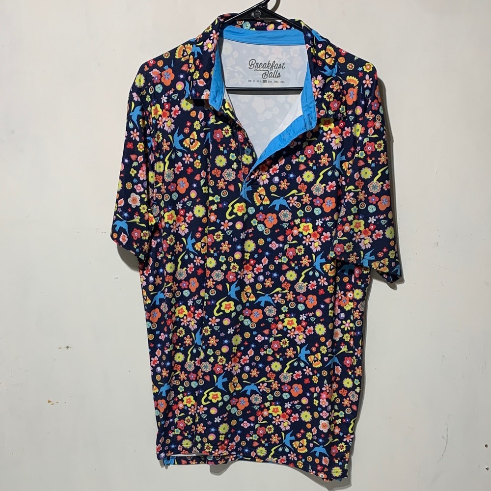 Breakfast Balls All Day Feather Flora Golf Men's Shirt xl - Picture 3 of 7